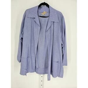 Tin Lizzie Women's Purple Linen Scoop Neck Open Front Top-Cardigan Set Size 1X